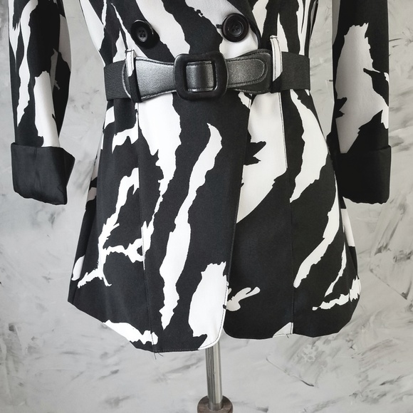 WRAPPER Black & White Short Trench Coat Car Coat - Picture 7 of 8